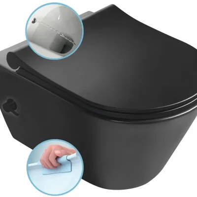 Sapho Avva - sienas WC ar bidē funkciju, Rimless, matēti melns 100315-110