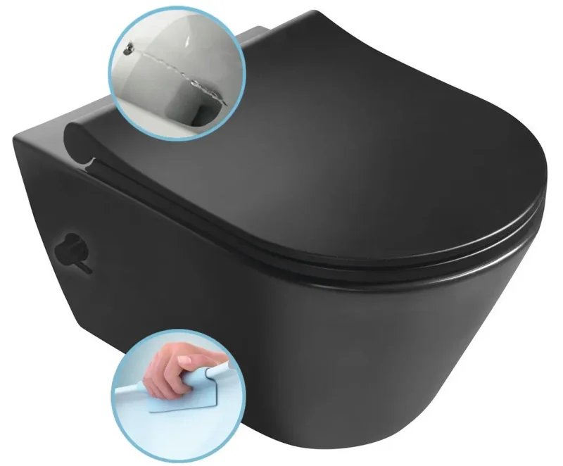 Sapho Avva - sienas WC ar bidē funkciju, Rimless, matēti melns 100315-110