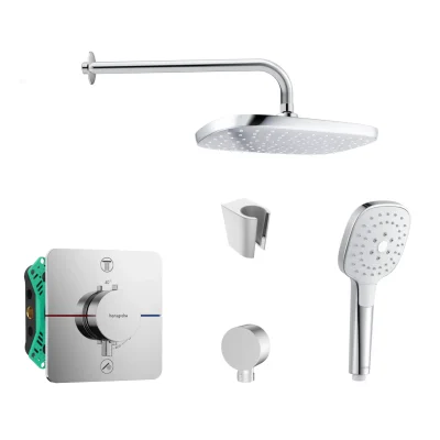 Hansgrohe/Kielle - dušas komplekts ar termostatu un zemapmetuma montāžas korpusu, hroms SANI21HKK024