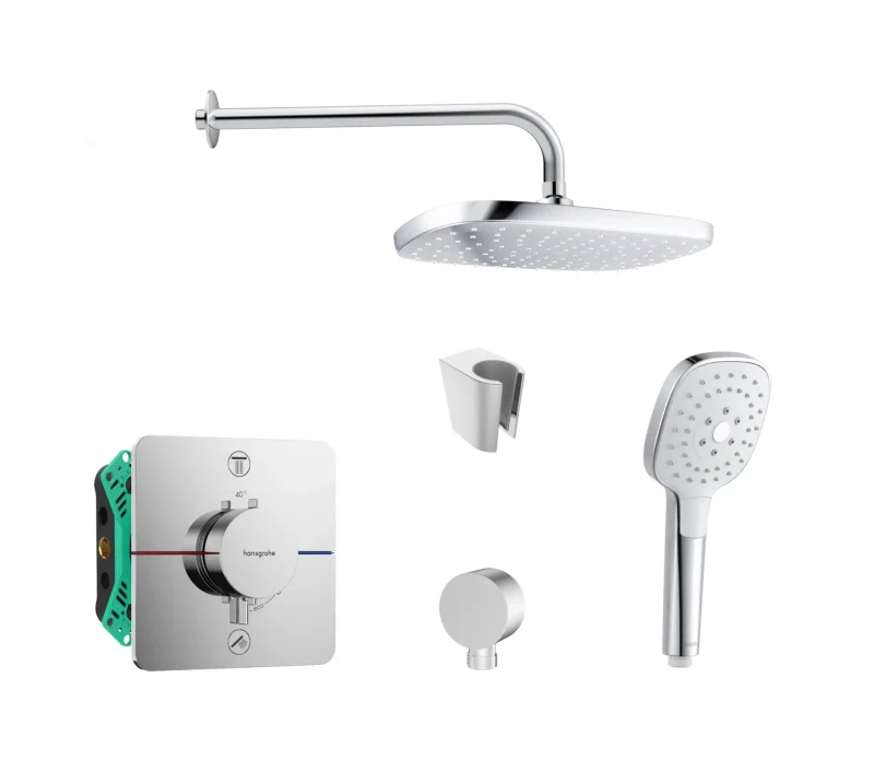 Hansgrohe/Kielle - dušas komplekts ar termostatu un zemapmetuma montāžas korpusu, hroms SANI21HKK024