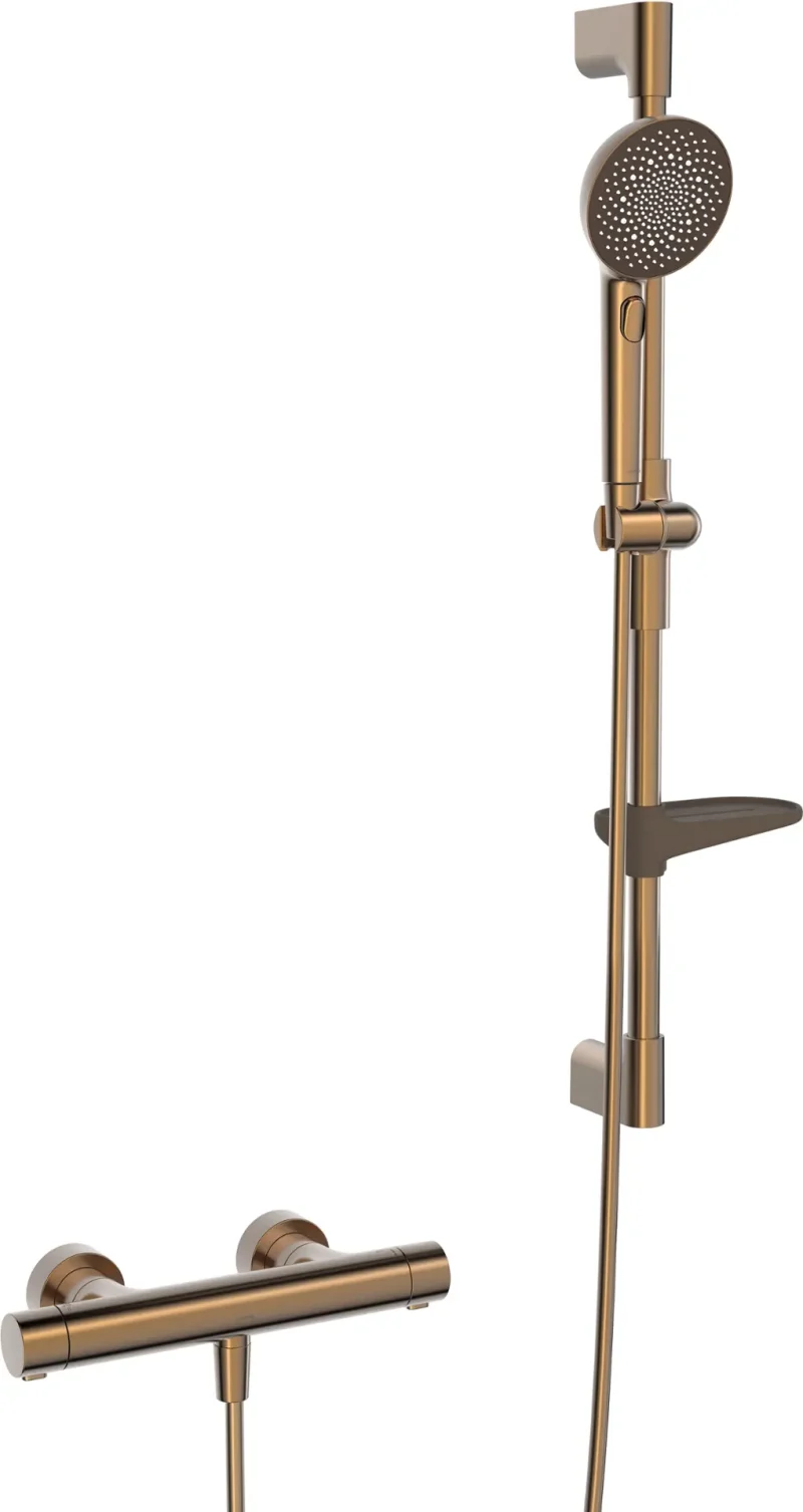 Hansa Prisma - dušas komplekts ar termostatu, 3 strūklu veidi, matēti bronza 4813042181