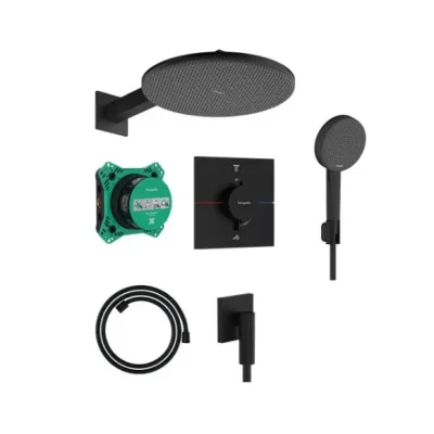 Hansgrohe Raindance Alive S - dušas komplekts ar zemapmetuma termostatu, diametrs 30 cm, 3 strūklas veidi, matēti melns 24630670