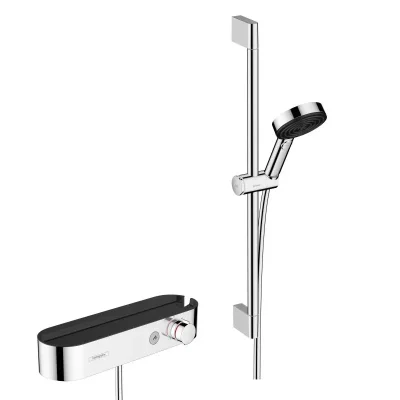 Hansgrohe Pulsify Select - relaksējoša dušas sistēma ar termostatu, 3 ūdens strūklas, ar 650mm stieni, hroms 24260000