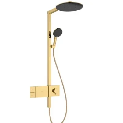 Hansgrohe Raindance Alive S - dušas komplekts ar termostatu, diametrs 30 cm, 3 strūklas veidi, pulēta zelta apdare 24582990