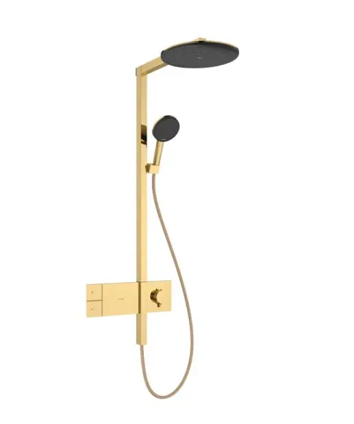 Hansgrohe Raindance Alive S - dušas komplekts ar termostatu, diametrs 30 cm, 3 strūklas veidi, pulēta zelta apdare 24582990