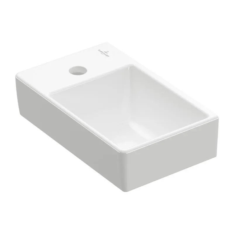 Villeroy & Boch Avento - rokas izlietne 36x22 cm, bez pārplūdes, ar caurumu kreisajā pusē, CeramicPlus, Stone White 43003RRW