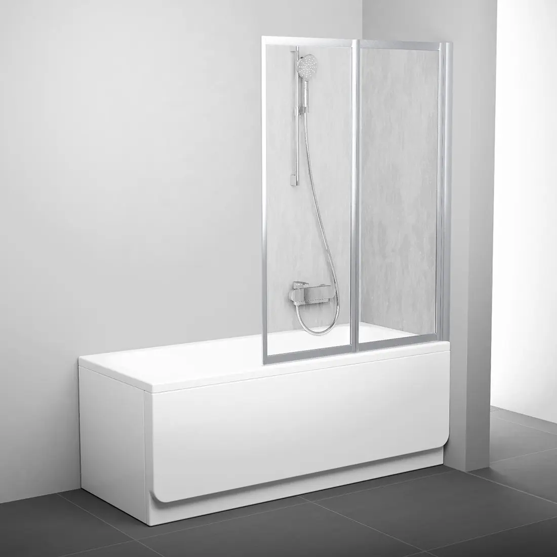 Ravak Supernova - Salokāms divdaļīgs vannas aizsargs VS2 105, 105x140 cm, satinēts/Rain 796M0U0041