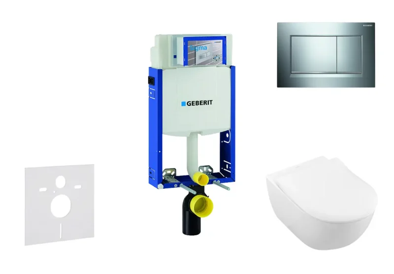 Geberit Kombifix - priekšsienas uzstādīšanas komplekts, WC ar sēdekli Subway 2.0, DirectFlush, SoftClose, CeramicPlus, vadības plate Sigma20, hroms spīdīgs/hroms matēts 110.302.00.5 NI6