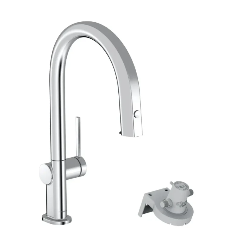 Hansgrohe Aqittura M91 - virtuves izlietnes maisītājs ar izvelkamu izteku un filtra funkciju, sBox, hromēts 76826000