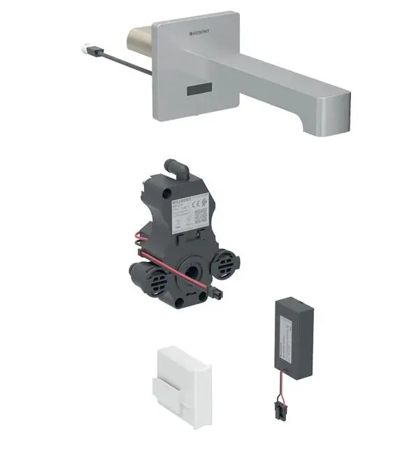 Geberit Brenta - elektronisks izlietnes maisītājs zemapmetuma montāžai, darbība ar baterijām, easy to clean, birstēts nerūsējošais tērauds 116.274.SN.1