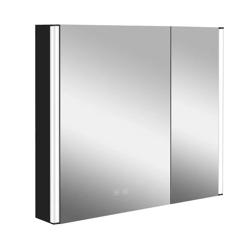 kielle Arkas I - Spoguļskapītis ar LED apgaismojumu, apsildi un USB pieslēgvietu, 80x70x13 cm, matēti melns 50111814