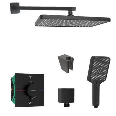 Hansgrohe/Kielle - dušas komplekts ar zemapmetuma termostatu un montāžas korpusu, matēti melns SANI21HKK403