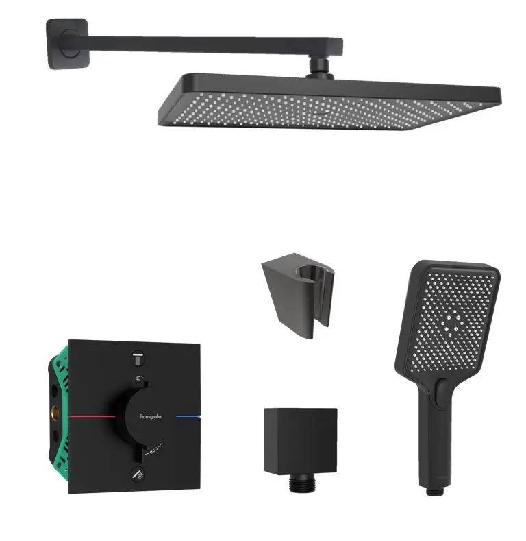 Hansgrohe/Kielle - dušas komplekts ar zemapmetuma termostatu un montāžas korpusu, matēti melns SANI21HKK403