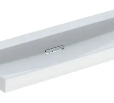 Geberit ONE - izlietne 120x48x14 cm, slēpta pārplūde, bez jaucējkrāna cauruma, horizontāla notece, KeraTect, balta 505.047.00.1