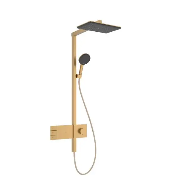 Hansgrohe Raindance Alive Q - dušas komplekts ar termostatu, 21x34 cm, 3 strūklas režīmi, EcoSmart, birstēta bronza 24591140