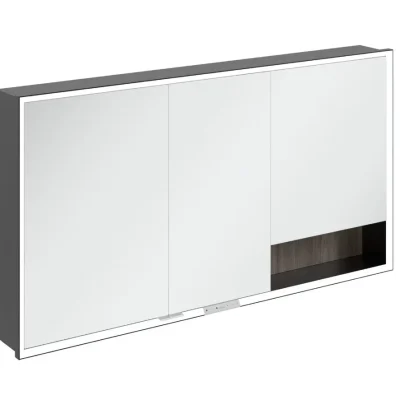 Villeroy & Boch My View+ - spoguļskapītis ar LED apgaismojumu 140x75x17 cm, 3 durvis, akmens ozols/melns matēts B48214RK