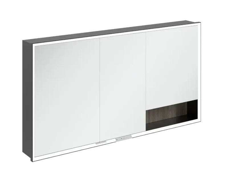 Villeroy & Boch My View+ - spoguļskapītis ar LED apgaismojumu 140x75x17 cm, 3 durvis, akmens ozols/melns matēts B48214RK