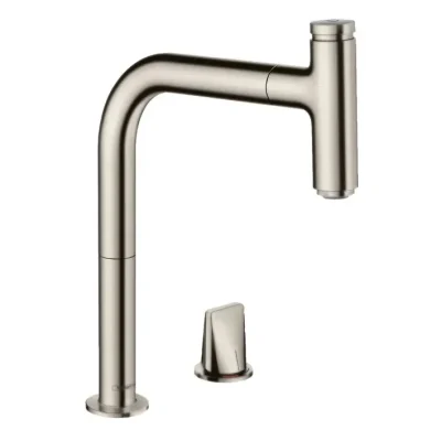 Hansgrohe M71 - virtuves izlietnes maisītājs M5119-H200 ar izvelkamu trauku dušu, 2 caurumu montāža, sBOX, nerūsējošais tērauds 73804800
