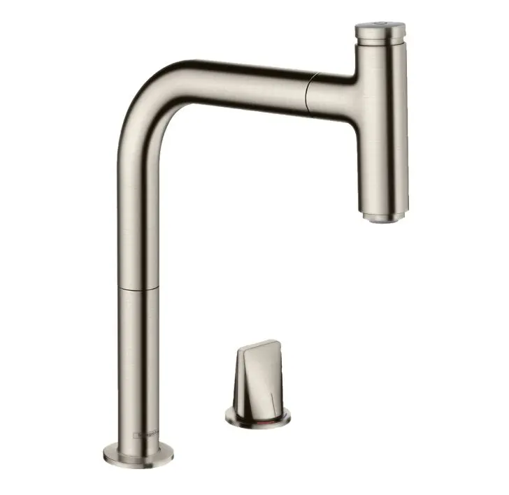 Hansgrohe M71 - virtuves izlietnes maisītājs M5119-H200 ar izvelkamu trauku dušu, 2 caurumu montāža, sBOX, nerūsējošais tērauds 73804800