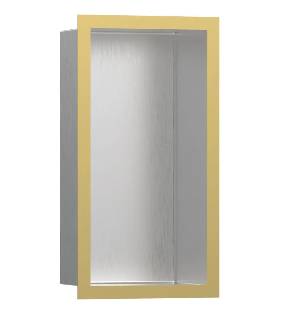 Hansgrohe XtraStoris Individual - sienas niša ar dizaina rāmi, 30x15x10 cm, matēts nerūsējošais tērauds / pulēta zelta apdare 56094990