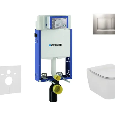 Geberit Kombifix - uzstādīšanas elements sienas WC ar vadības plati Sigma20, matēts hroms/hroms + Ideal Standard Tesi - WC un WC sēdeklis, bez apmales, SoftClose 110.302.00.5 NF7