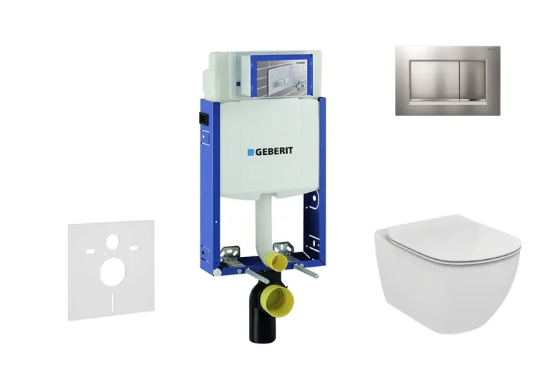 Geberit Kombifix - uzstādīšanas elements sienas WC ar vadības plati Sigma20, matēts hroms/hroms + Ideal Standard Tesi - WC un WC sēdeklis, bez apmales, SoftClose 110.302.00.5 NF7