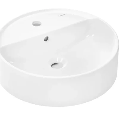 Hansgrohe Xuniva S - uzliekamā rokas izlietne, diametrs 45 cm, ar pārplūdi, jaucējkrāna caurumu, balta 60169450