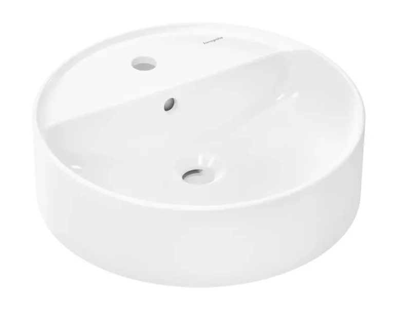 Hansgrohe Xuniva S - uzliekamā rokas izlietne, diametrs 45 cm, ar pārplūdi, jaucējkrāna caurumu, balta 60169450