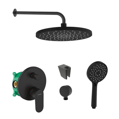 Hansgrohe/Kielle - dušas komplekts ar maisītāju un zemapmetuma montāžas korpusu, matēti melns SANI21HKK408