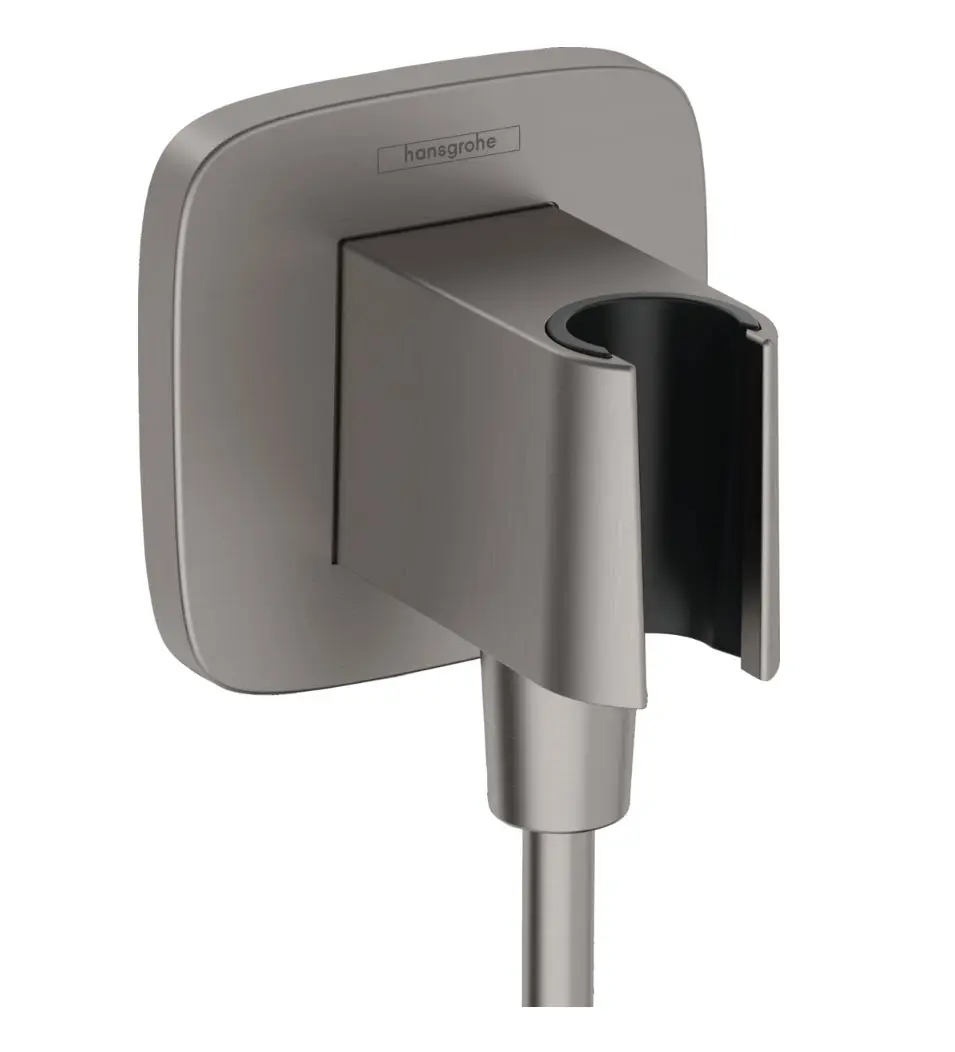Hansgrohe Fixfit - sienas pieslēguma līkums ar dušas turētāju, melns, matēts hroms 26887340