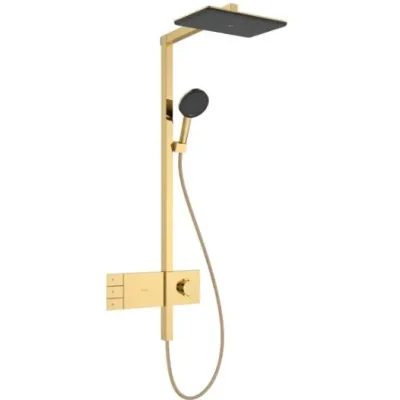 Hansgrohe Raindance Alive Q - dušas komplekts ar termostatu, 21x34 cm, 3 strūklas veidi, EcoSmart, pulēta zelta apdare 24591990