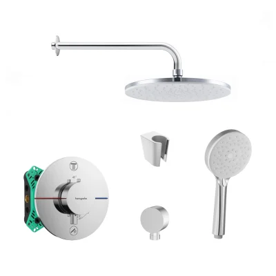 Hansgrohe/Kielle - dušas komplekts ar termostatu un zemapmetuma montāžas korpusu, hroms SANI21HKK023