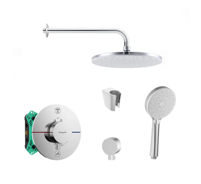 Hansgrohe/Kielle - dušas komplekts ar termostatu un zemapmetuma montāžas korpusu, hroms SANI21HKK023