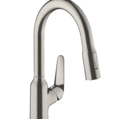 Hansgrohe Focus M42 - virtuves izlietnes maisītājs M429-H180 ar izvelkamu dušu, nerūsējošā tērauda izskats 71801800