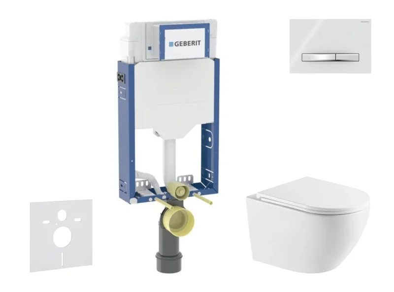 Geberit Kombifix - komplekts zemapmetuma elements, WC Oudee ar Softclose sēdekli un Sigma50 vadības plati, hroms/Alpu balts SANI15CA3156