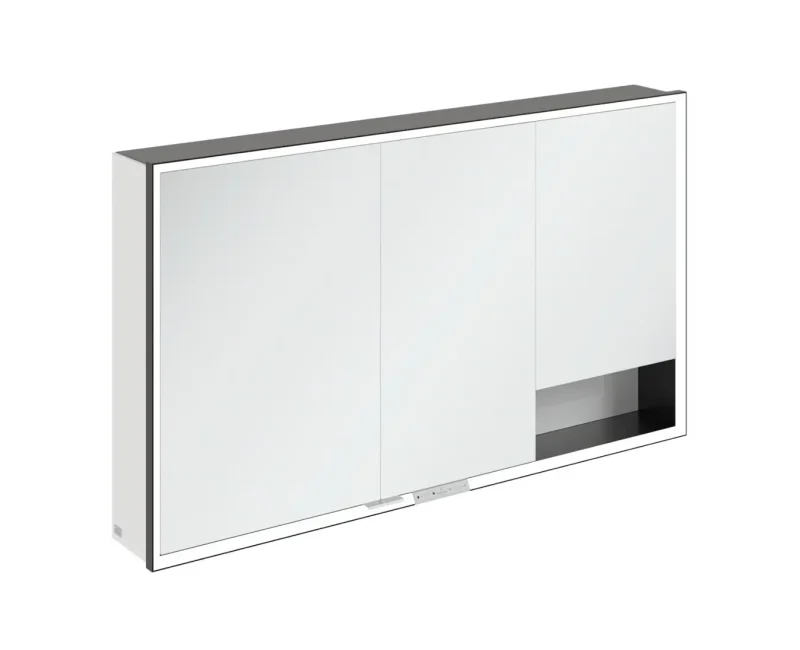Villeroy & Boch My View+ - spoguļskapītis ar LED apgaismojumu 130x75x17 cm, 3 durvis, matēti melns/pelēks B48113VE