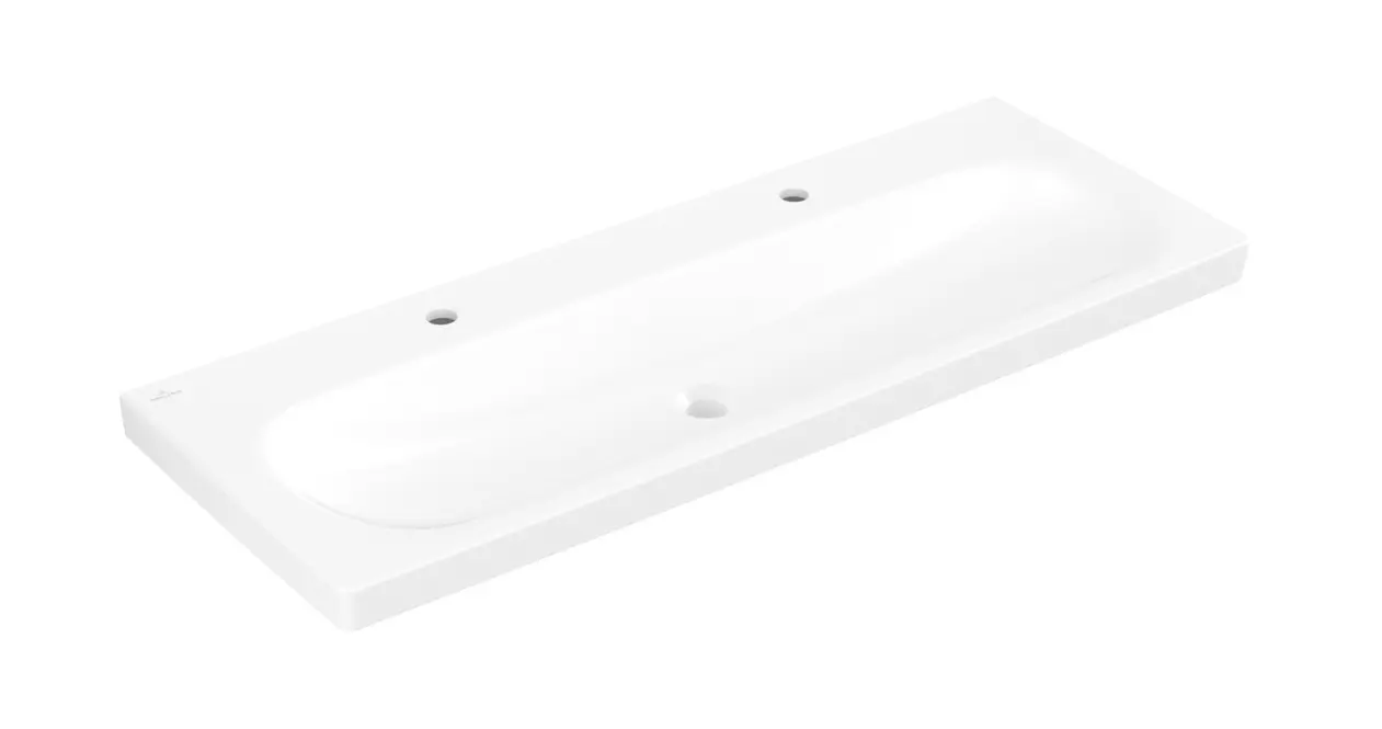 Villeroy & Boch Skyla - izlietne 120x46 cm, bez pārplūdes, 2 caurumi maisītājam, CeramicPlus, Stone White 5A51C2RW