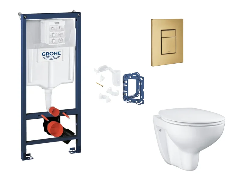 Grohe Rapid SL - komplekts priekšsienas elements, WC ar Softclose sēdekli, Skate Cosmopolitan vadības plāksni un Fresh pārbūves komplektu, Cool Sunrise birstēts SANI11BB4153