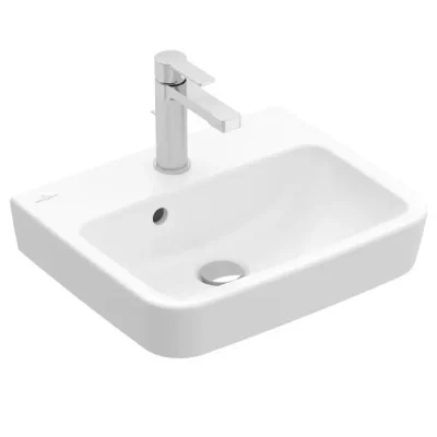 Villeroy & Boch O.novo - rokas izlietne 45x37 cm, ar pārplūdi, ar jaucējkrāna caurumu, CeramicPlus, Alpu balts 434445R1