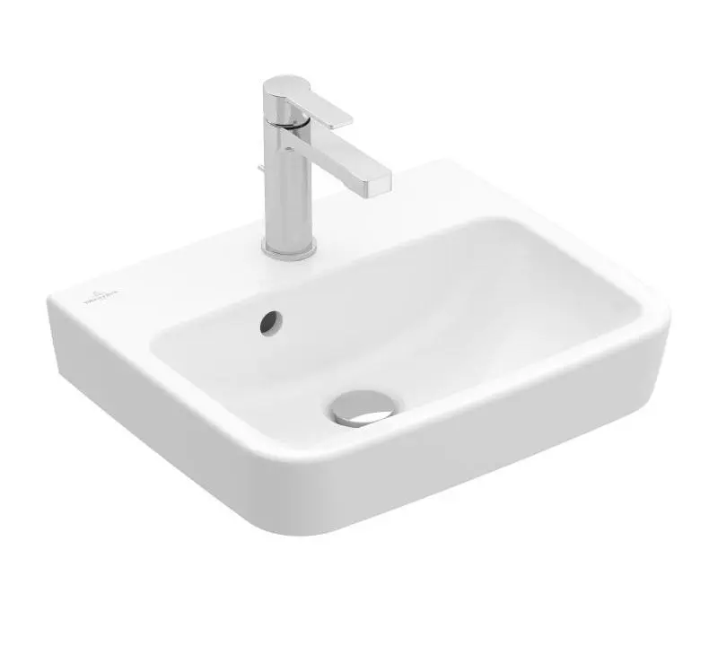 Villeroy & Boch O.novo - rokas izlietne 45x37 cm, ar pārplūdi, ar caurumu jaucējkrānam, Alpu balts 43444501