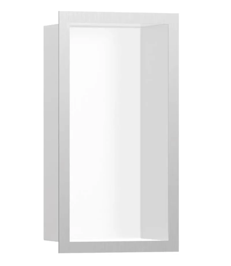 Hansgrohe XtraStoris Individual - sienas niša ar dizaina rāmi, 30x15x10 cm, balts matēts/birstēts nerūsējošais tērauds 56096800