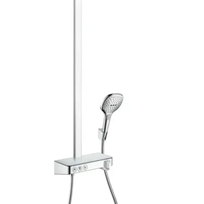 Hansgrohe Raindance Select E - dušas sistēma Showerpipe 300 ar termostata maisītāju ShowerTablet Select, EcoSmart 9 l/min, 3 strūklas, hromēts 27127000