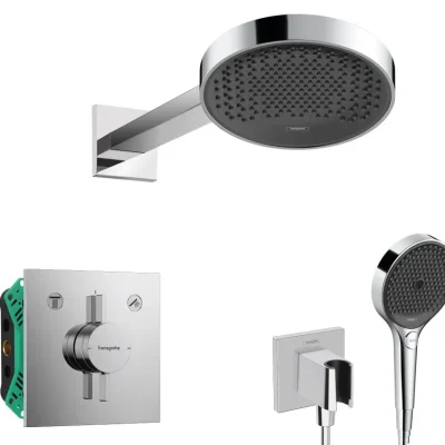 Hansgrohe - dušas komplekts ar zemapmetuma maisītāju, ar montāžas korpusu, diametrs 25 cm, 3 strūklas veidi, hroms SANI21HHH005