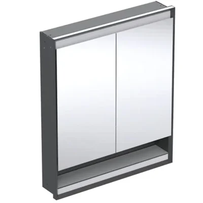 Geberit ONE - spoguļskapis ar LED apgaismojumu, 75x90x15 cm, 2 durvis, ar nišu, iebūvējams, melns matēts 505.822.00.7