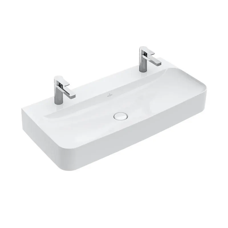 Villeroy & Boch Finion - dubultā izlietne bez pārplūdes, 47 cm, ar krāna caurumiem, CeramicPlus, Alpu balts 4168A1R1