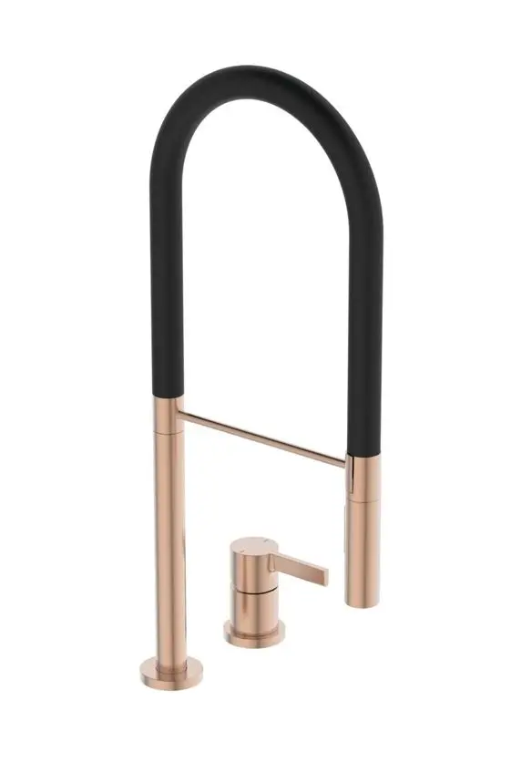 Ideal Standard Gusto - virtuves izlietnes maisītājs ar elastīgu roku un dušu, 2 atveru uzstādīšana, Sunset Rose/melns BD425J4