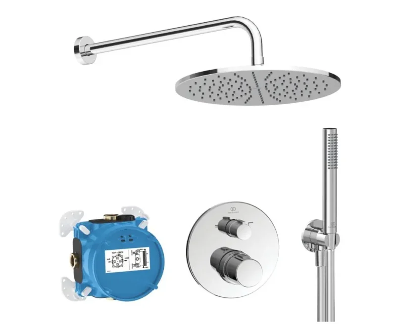 Ideal Standard CeraTherm - dušas komplekts ar zemapmetuma termostatu, ar iebūvējamo korpusu, diametrs 30 cm, hroms A7573AA