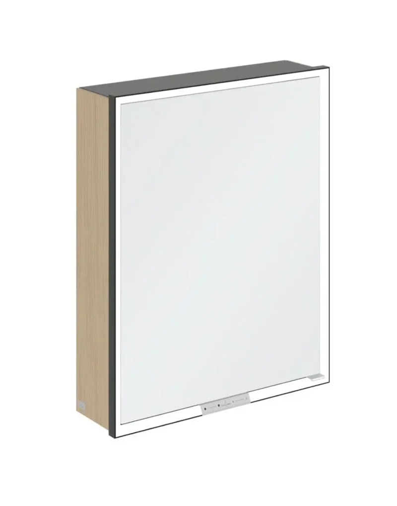 Villeroy & Boch My View+ - spoguļskapītis ar LED apgaismojumu 60x75x17 cm, 1 durvis, eņģes kreisajā pusē, Nordic Oak/Matēti melns B4816LVJ