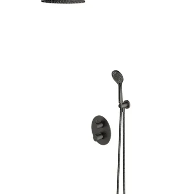 OMNIRES Y - zemapmetuma dušas komplekts ar termostatu, ar montāžas korpusu, diametrs 25 cm, 5 strūklas veidi, matēts grafīts SYSYT05GR