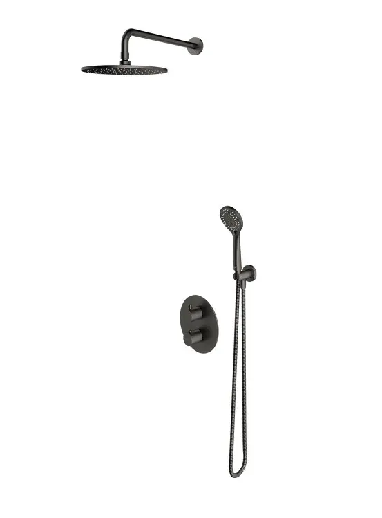 OMNIRES Y - zemapmetuma dušas komplekts ar termostatu, ar montāžas korpusu, diametrs 25 cm, 5 strūklas veidi, matēts grafīts SYSYT05GR